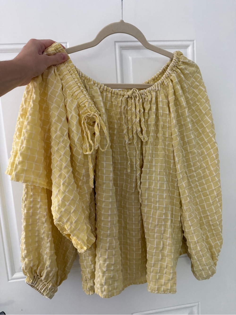 SHEIN Yellow Textured Off-Shoulder Peasant Blouse Set